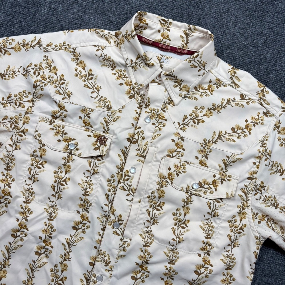 AG Gear Stockyard High Cotton Shirt Mens S Cream Floral Pearl Snap